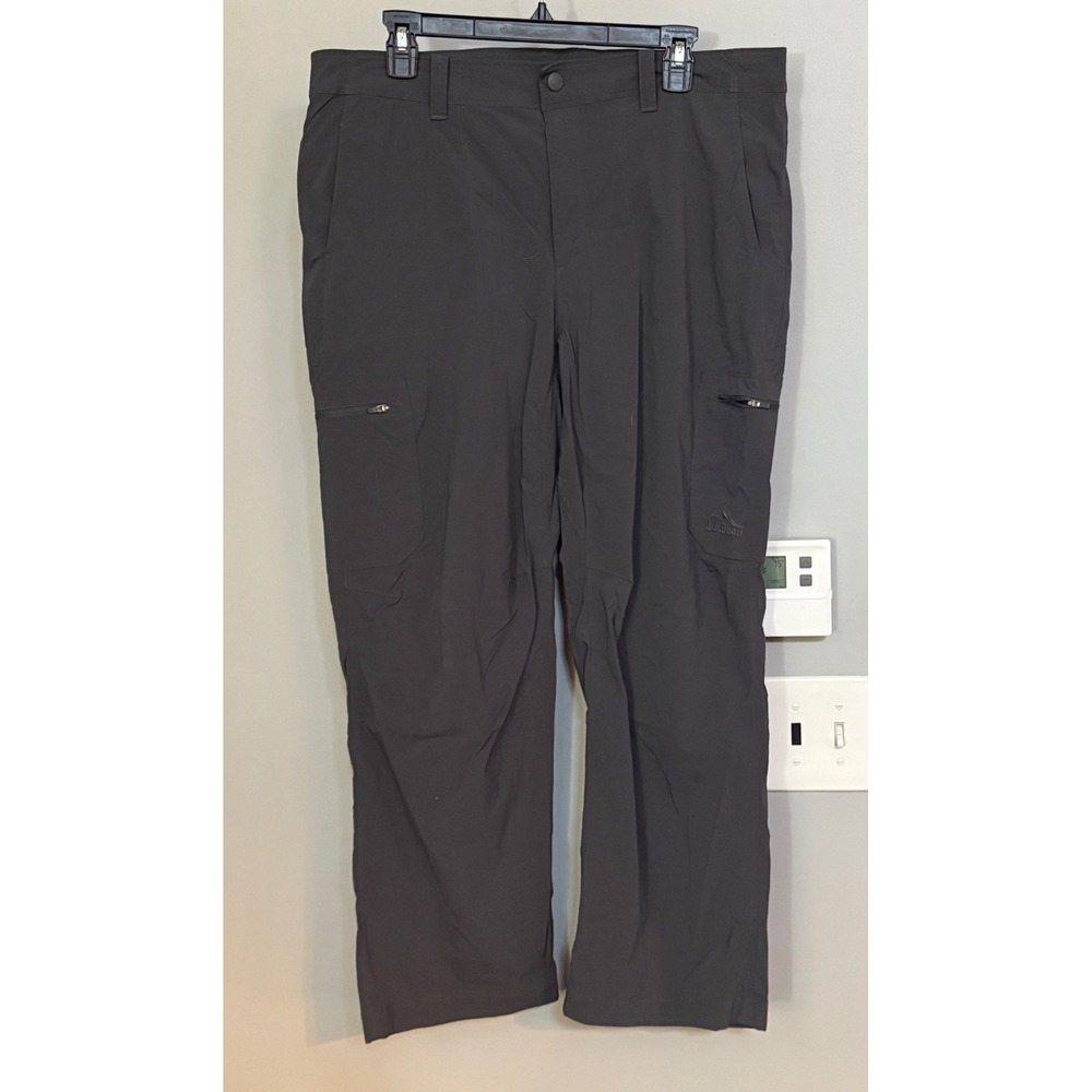 LLBean Mens‎ Cargo Pants Dark Gray Size 36W x 28L Nylon Spandex Zip Pockets